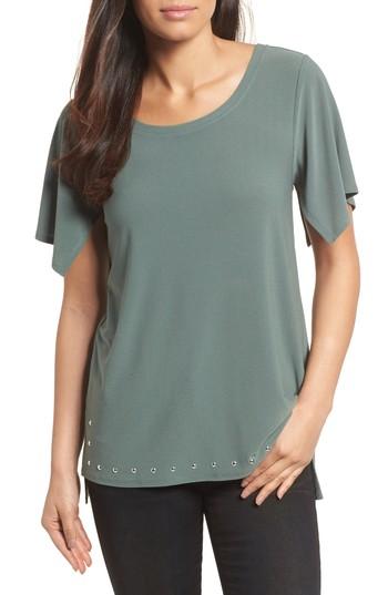 Women's Chaus Rivet Split Sleeve Top - Grey