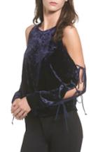 Women's Love, Fire Crushed Velvet Cold Shoulder Sweatshirt - Blue