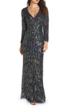 Women's Mac Duggal Beaded Long Sleeve Gown (similar To 16w) - Blue