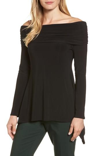 Women's Chaus Ballet Neck Handkerchief Hem Knit Top - Black
