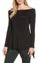 Women's Chaus Ballet Neck Handkerchief Hem Knit Top - Black