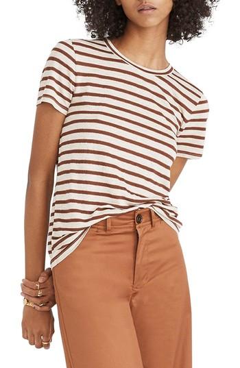 Women's Madewell Metallic Stripe Crewneck Tee, Size - Brown