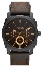 Men's Fossil Round Chronograph Leather Strap Watch