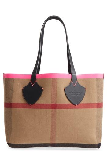Burberry Medium Reversible Check Canvas & Leather Tote -