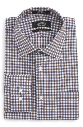 Men's Nordstrom Men's Shop Trim Fit Non-iron Check Dress Shirt .5 32/33 - Brown