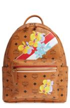 Mcm Small Stark Floral Print Coated Canvas Backpack - Brown