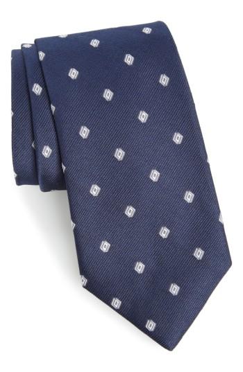 Men's Calibrate Kaleri Neat Diamond Grid Silk Tie, Size - Blue