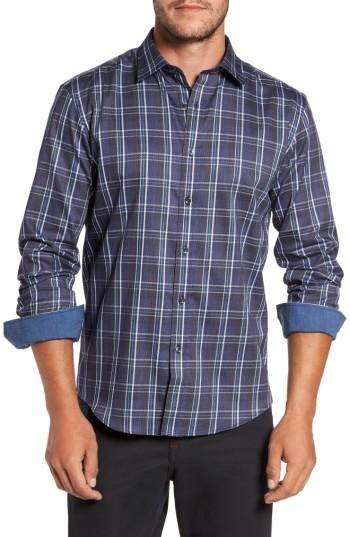 Men's Bugatchi Trim Fit Diamond Weave Windowpane Sport Shirt - Blue