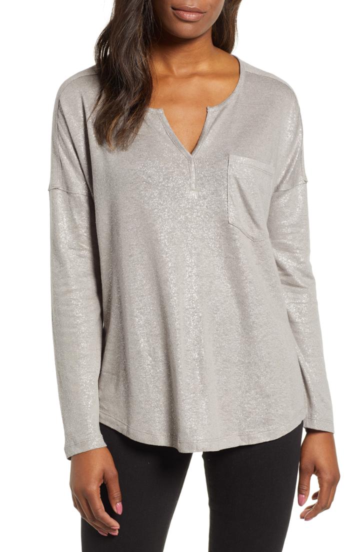 Women's Caslon Shimmer Henley - Grey