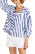 Women's Madewell Stripe Peasant Top, Size - Blue
