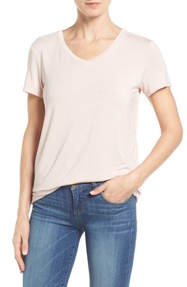 Petite Women's Halogen Modal Jersey V-neck Tee P - Pink
