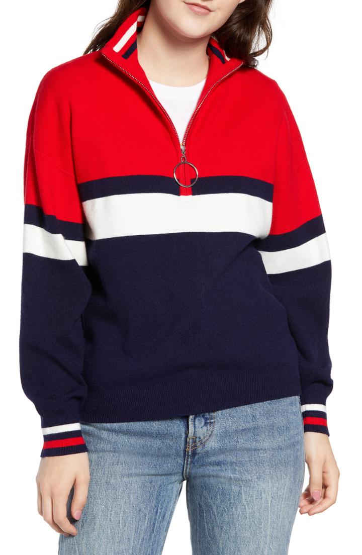 Women's Cotton Emporium Stripe Half Zip Pullover - Blue