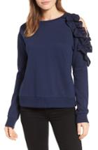 Women's Halogen Ruffled Cold Shoulder Sweatshirt - Blue