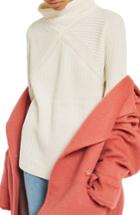 Women's Topshop Diamond Stitch Turtleneck Sweater Us (fits Like 0) - Ivory