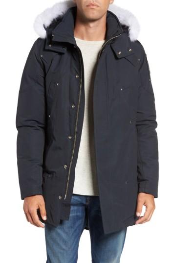 Men's Moose Knuckles Stirling Water Repellent Down Parka With Genuine Fox Fur Trim - Blue