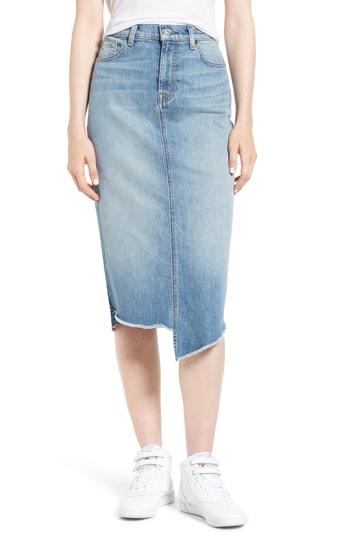 Women's 7 For All Mankind Spliced Hem Denim Midi Skirt - Blue