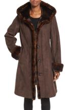 Women's Gallery Hooded Faux Shearling Long A-line Coat