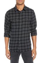 Men's Frame Slim Fit Fray Hem Western Yoke Long Sleeve Sport Shirt - Black