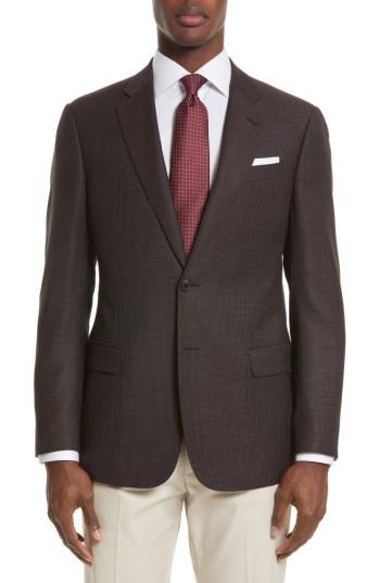 Men's Armani Collezioni Trim Fit Dot Wool Sport Coat R Eu - Burgundy