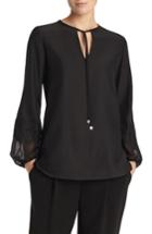 Women's Lafayette 148 New York Eli Embroidered Cuff Silk Blouse, Size - Black