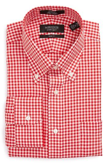 Men's Nordstrom Men's Shop Trim Fit Non-iron Gingham Dress Shirt .5 32/33 - Red