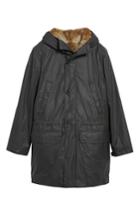 Men's Billy Reid Camden Waxed Cotton Parka With Removable Genuine Rabbit Fur Liner, Size - Black