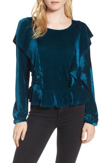 Women's Willow & Clay Ruffle Velvet Top, Size - Blue