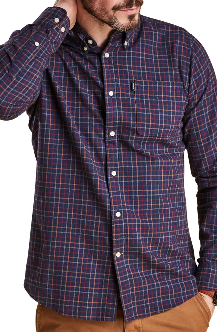 Men's Barbour Endsleigh Tattersall Cotton Flannel Shirt, Size - Blue