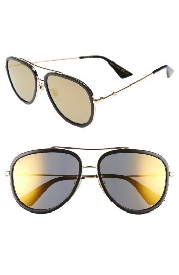 Women's Gucci 57mm Aviator Sunglasses - Black/ Gold