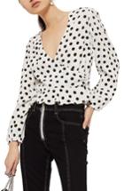 Women's Topshop Shadow Spot Print Wrap Blouse Us (fits Like 0) - White