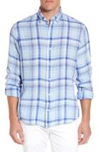 Men's Ledbury The Kingcrest Trim Fit Plaid Linen Sport Shirt - Blue