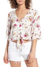 Women's Sun & Shadow Floral Tie Hem Crop Top