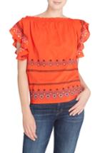Women's Catherine Catherine Malandrino Barbara Embroidered Ruffle Sleeve Blouse