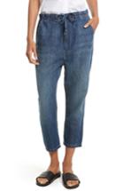 Women's Vince Cotton & Linen Denim Drawstring Workwear Trousers - Blue