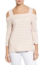 Women's Kut From The Kloth Fridi Texture Stripe Cold Shoulder Top - White