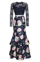 Women's Sequin Hearts Floral & Lace Two-piece Gown