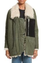 Women's Sandy Liang Ines Suede & Genuine Shearling Coat Us / 38 Fr - Green