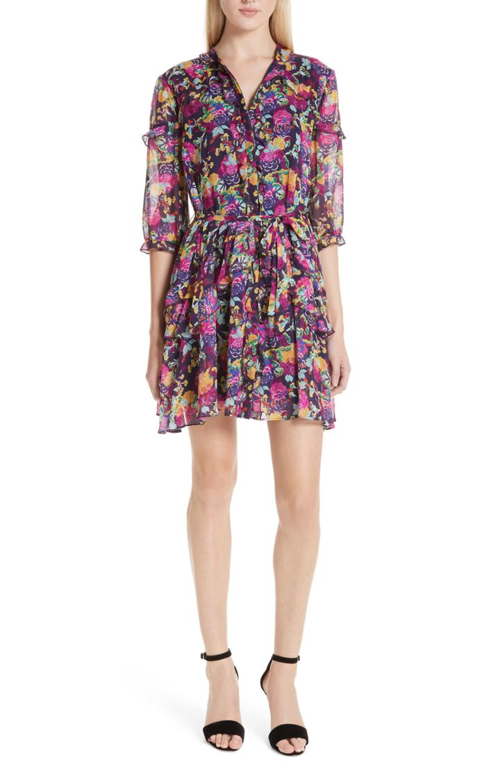 Women's Saloni Tilly Ruffle Silk Dress - Purple