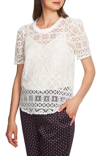 Women's 1.state Puff Sleeve Lace Overlay Top, Size - White