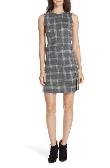Women's Theory Westport Plaid Wool Cashmere Shift Dress - Grey