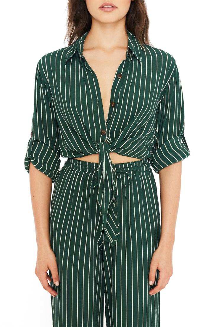 Women's Cece Triangle Jacquard Split Neck Top