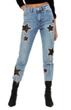 Women's Topshop Bleach Diamante Star Jeans X 30 - Blue