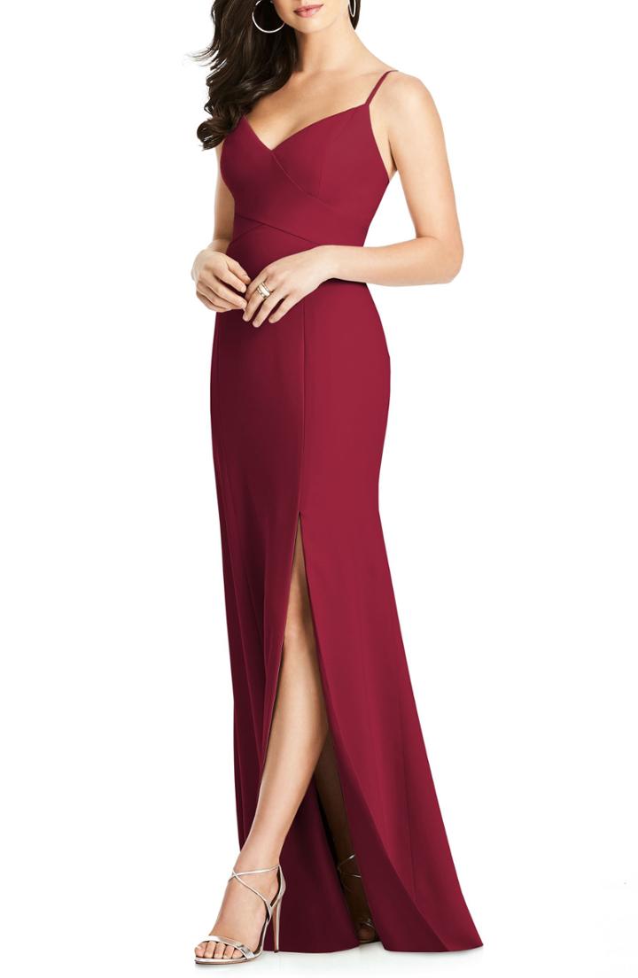 Women's Dessy Collection Crisscross Seam Crepe Gown (similar To 14w) - Burgundy