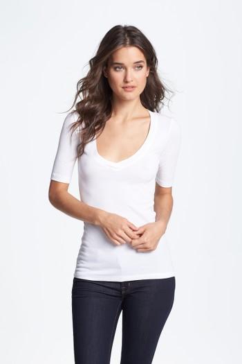 Women's Splendid Deep V Half Sleeve Tee - White