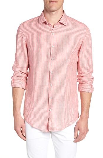 Men's Rodd & Gunn Warwick Junction Stripe Linen Sport Shirt - Coral
