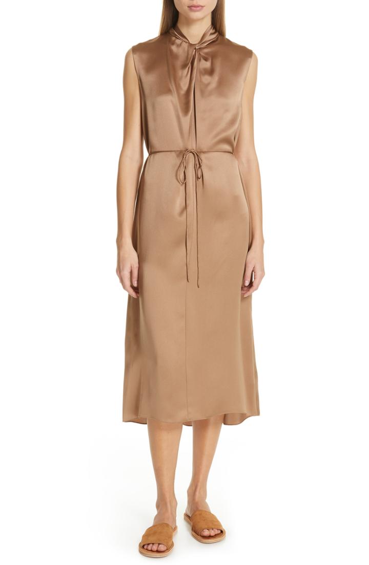 Women's Vince Knot Neck Tie Waist Midi Dress - Brown