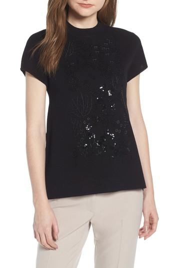 Women's Anne Klein Embellished Sweater, Size - Black