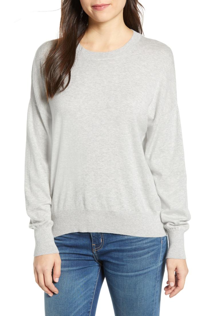 Women's Velvet By Graham & Spencer Crewneck Cotton & Cashmere Sweater - Grey
