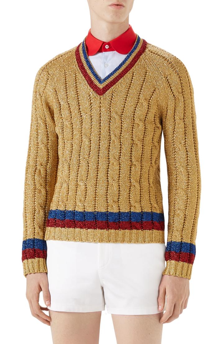Men's Gucci Cable Knit V-neck Sweater
