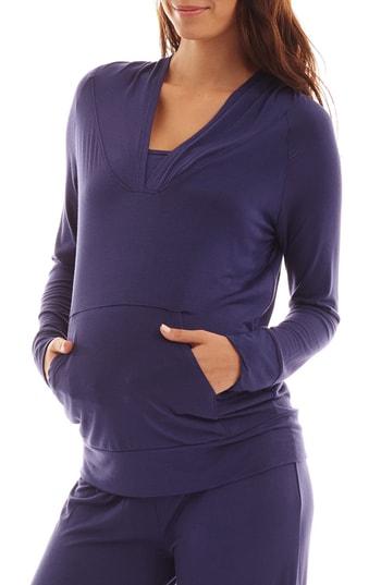 Women's Everly Grey Irene Maternity/nursing Hoodie & Pants Set - Blue